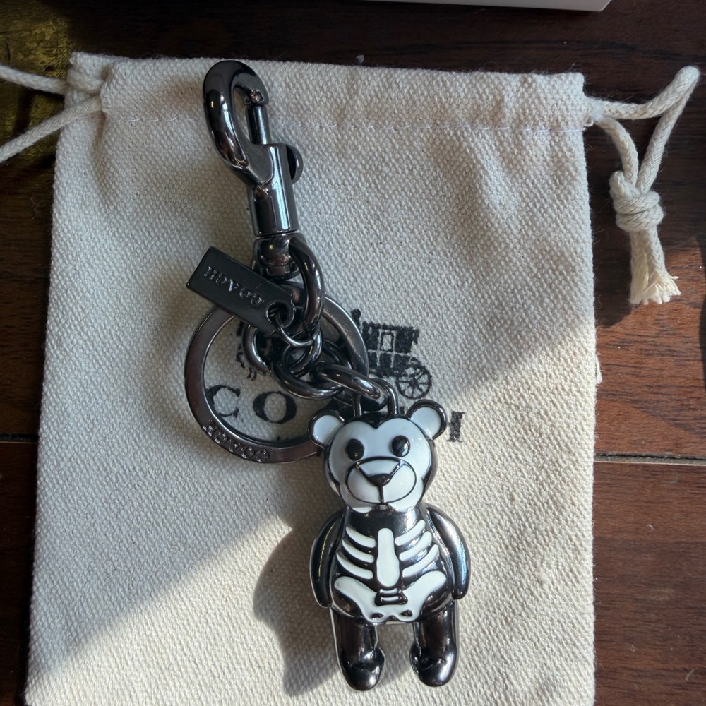 Coach Black & White Skeleton Bear Key Charm with Gunmetal Hardware